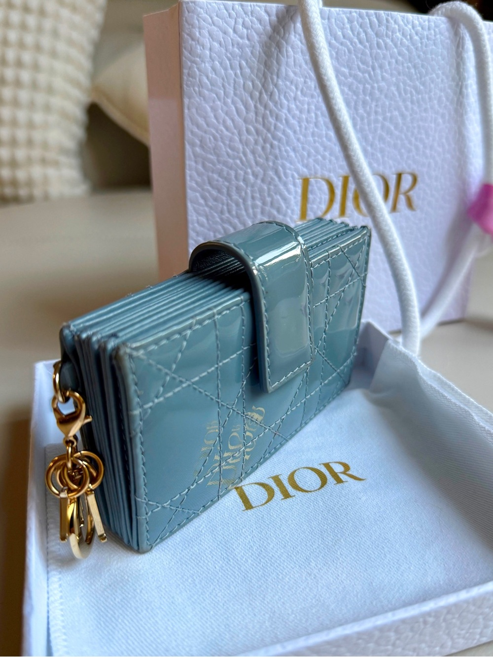 Lady Dior Jasmine Cardholder Sky Blue Patent Cannage Calfskin